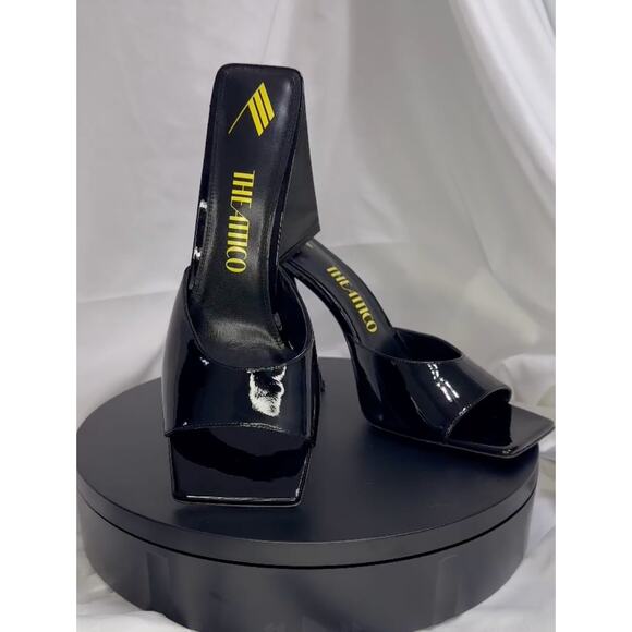 Attico Devon Black Patent Leather Mule Heels Size IT 42 (US 11) Square Toe - Picture 4 of 6